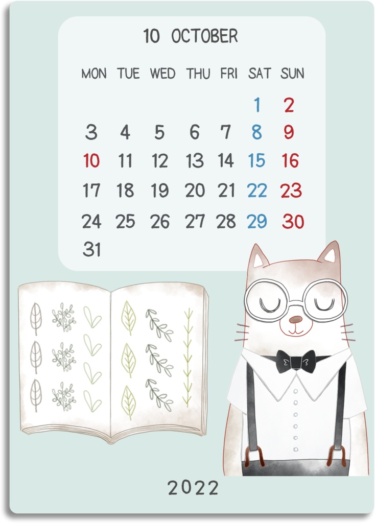 デジタル文具 2022年カレンダー(どうぶつ水彩風イラスト)ふせん