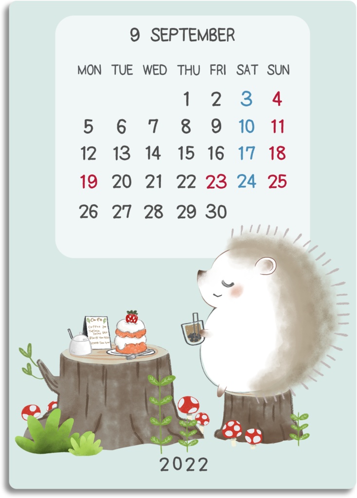 デジタル文具 2022年カレンダー(どうぶつ水彩風イラスト)ふせん