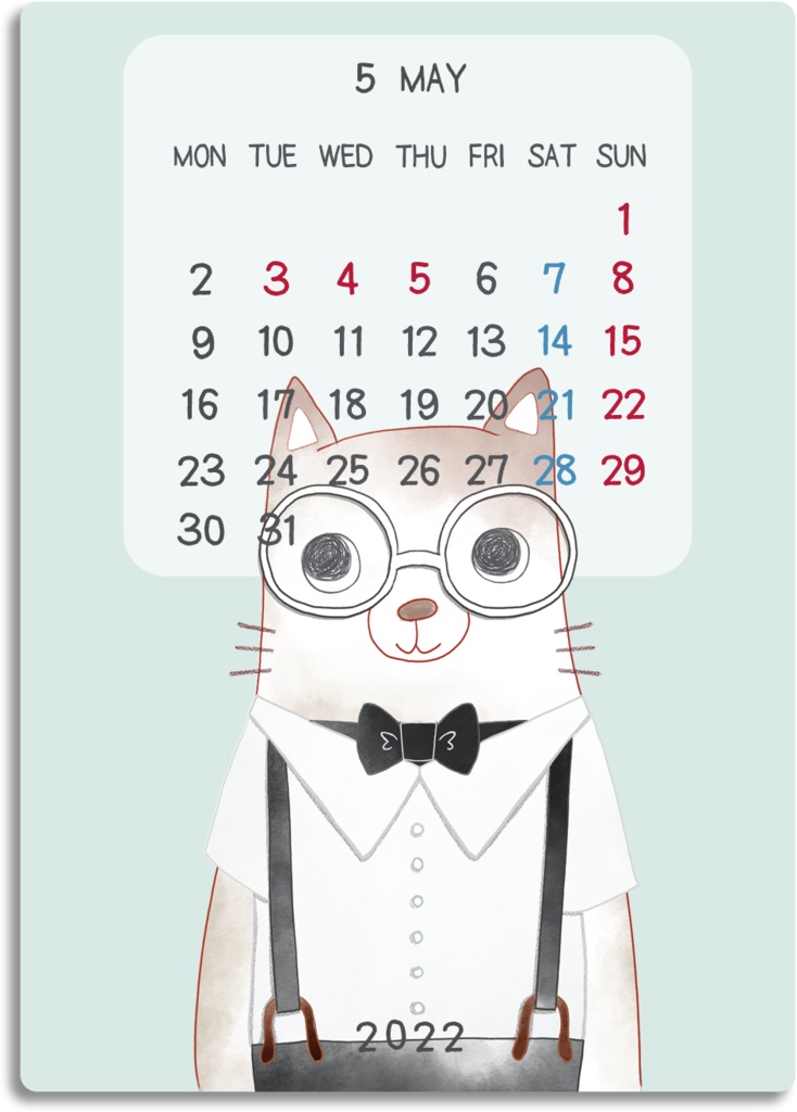 デジタル文具 2022年カレンダー(どうぶつ水彩風イラスト)ふせん