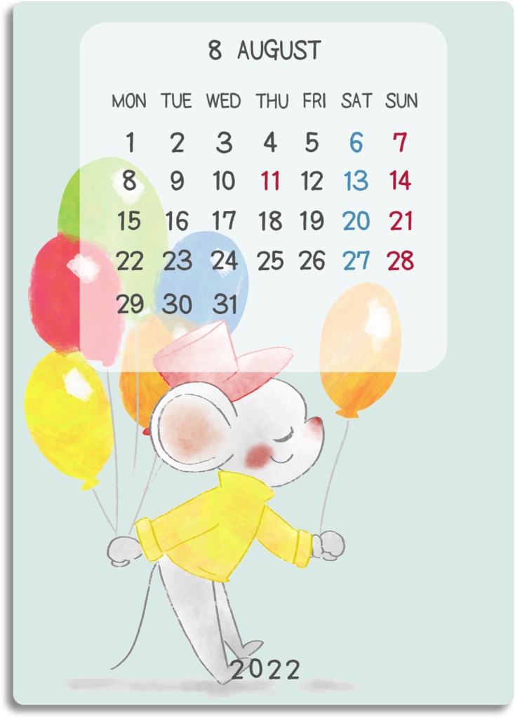 デジタル文具 2022年カレンダー(どうぶつ水彩風イラスト)ふせん