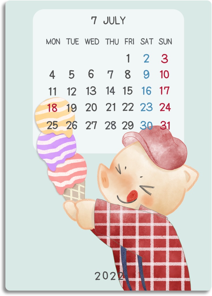 デジタル文具 2022年カレンダー(どうぶつ水彩風イラスト)ふせん