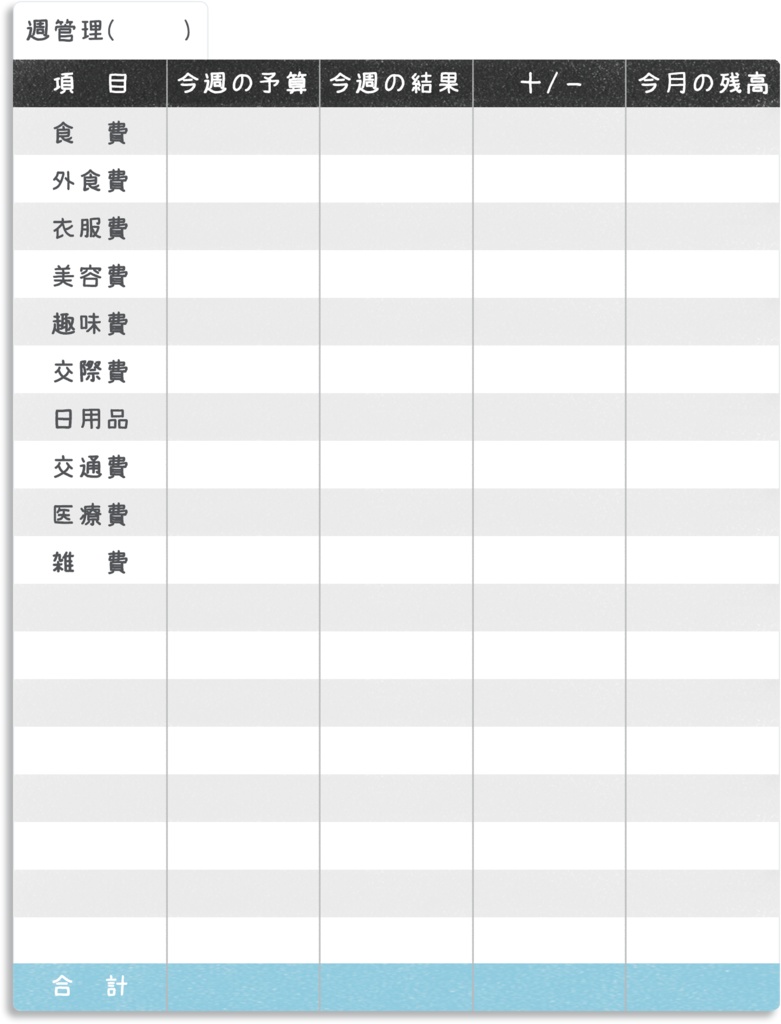 【デジタルプランナー用文具】ずぼらさんのシンプル週管理家計簿ふせん
