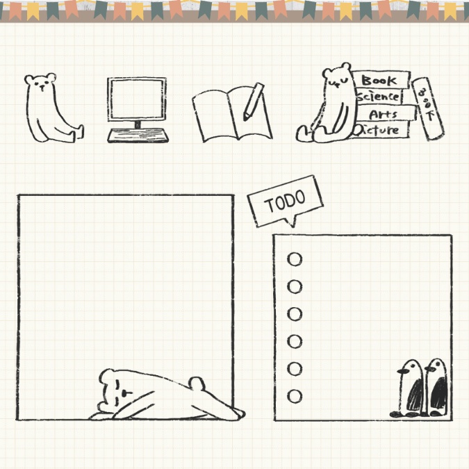 【イラスト素材】【デジタル手帳用】ゆるくま勉強はんこ風デジタルステッカー