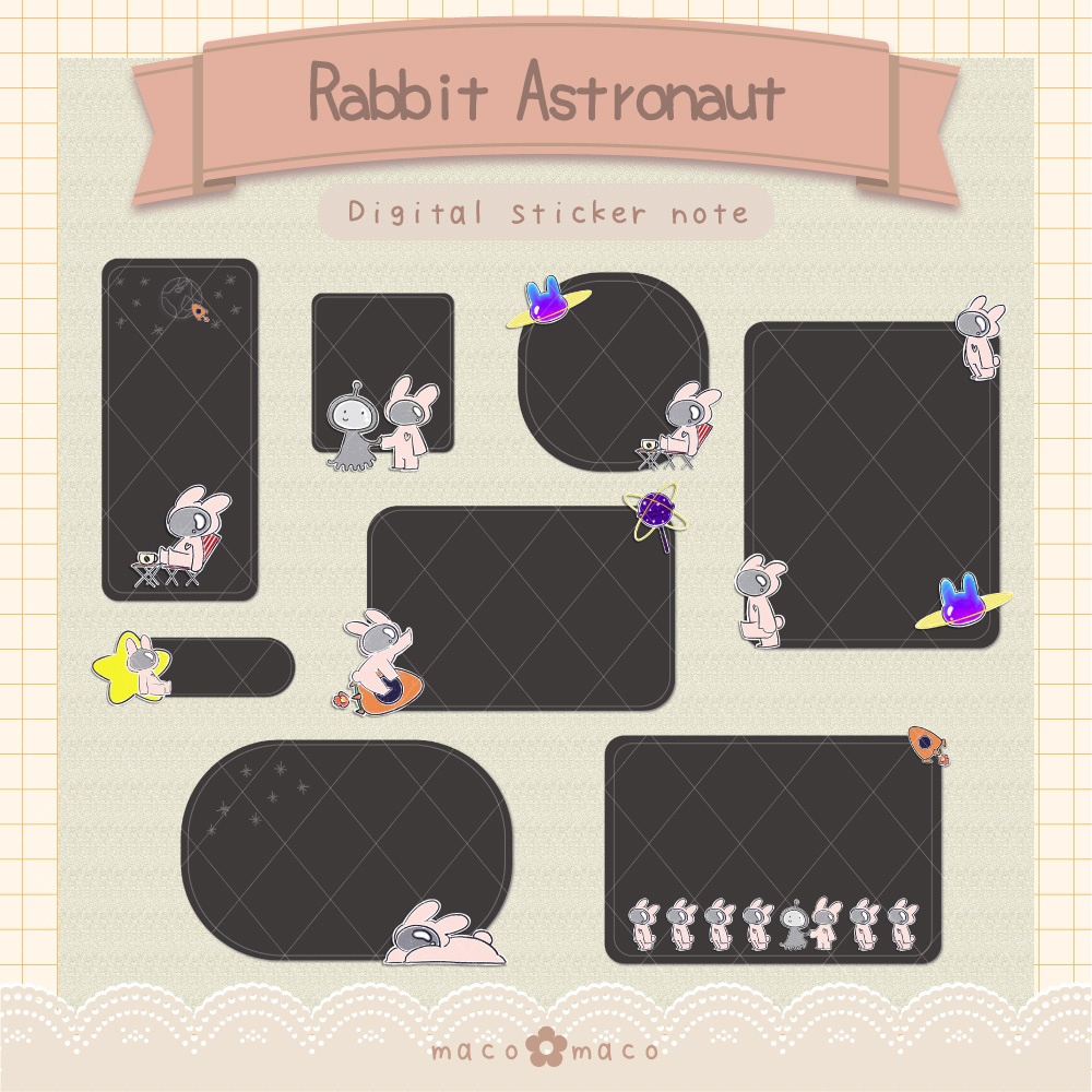 【デジタルプランナー用文具】ウサギの宇宙飛行士ふせん