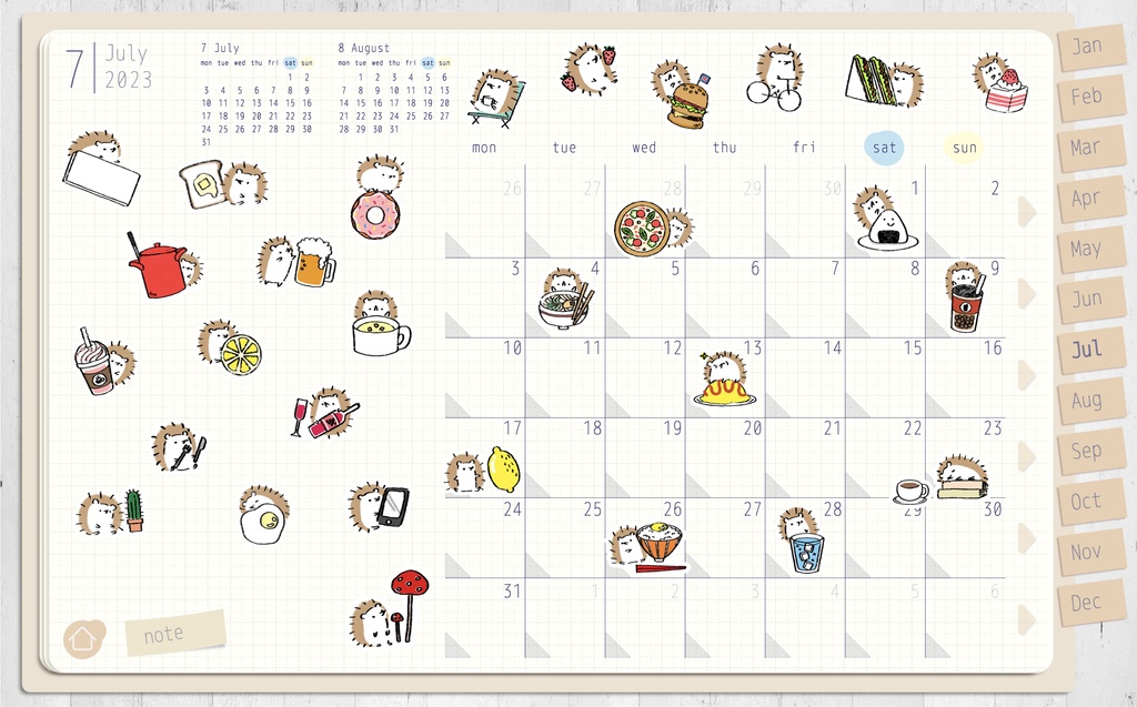 【デジタルプランナー用文具】ハリネズミとごちそうステッカー