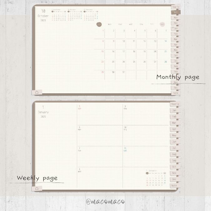【日曜始まり】2024年デジタル手帳テンプレート"Cafétime" 10月始まり リンク付き(monthly&weekly+ノート)ipad goodnotes