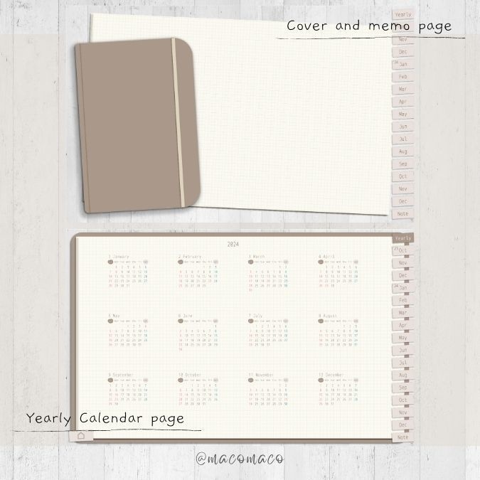 【日曜始まり】2024年デジタル手帳テンプレート"Cafétime" 10月始まり リンク付き(monthly&weekly+ノート)ipad goodnotes