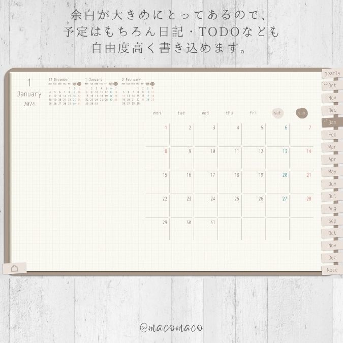 【月曜始まり】2024年デジタル手帳テンプレート"Cafétime" 10月始まり リンク付き(monthly&weekly+ノート)ipad goodnotes