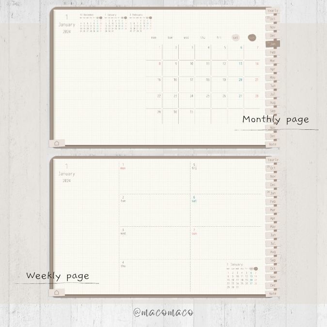 【月曜始まり】2024年デジタル手帳テンプレート"Cafétime" 10月始まり リンク付き(monthly&weekly+ノート)ipad goodnotes
