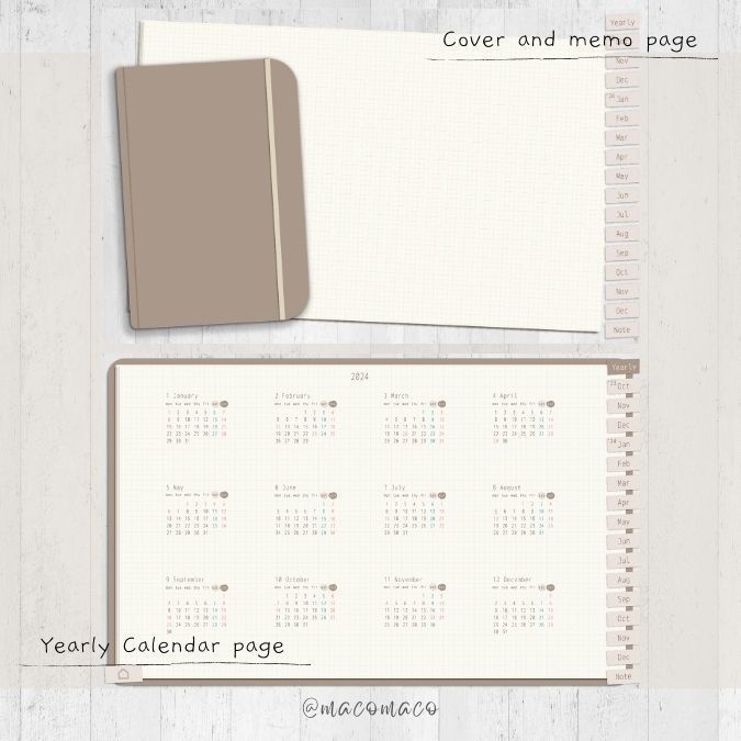 【月曜始まり】2024年デジタル手帳テンプレート"Cafétime" 10月始まり リンク付き(monthly&weekly+ノート)ipad goodnotes