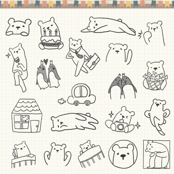 【イラスト素材】【デジタル手帳用】ゆるくま日常はんこ風デジタルステッカー(文字無し)