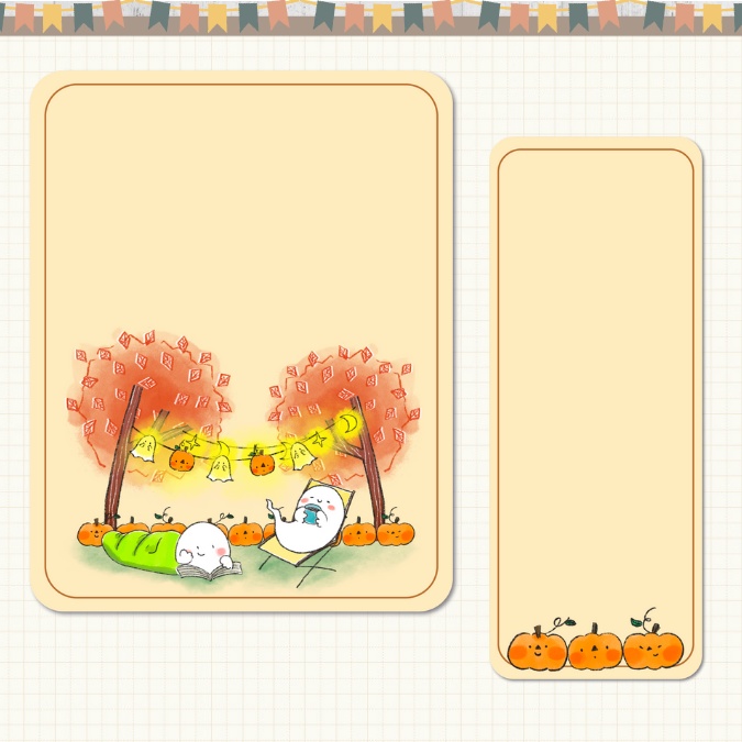 【イラスト素材】【デジタル手帳素材】「おばけと秋のキャンプ」ふせん風デジタルステッカー