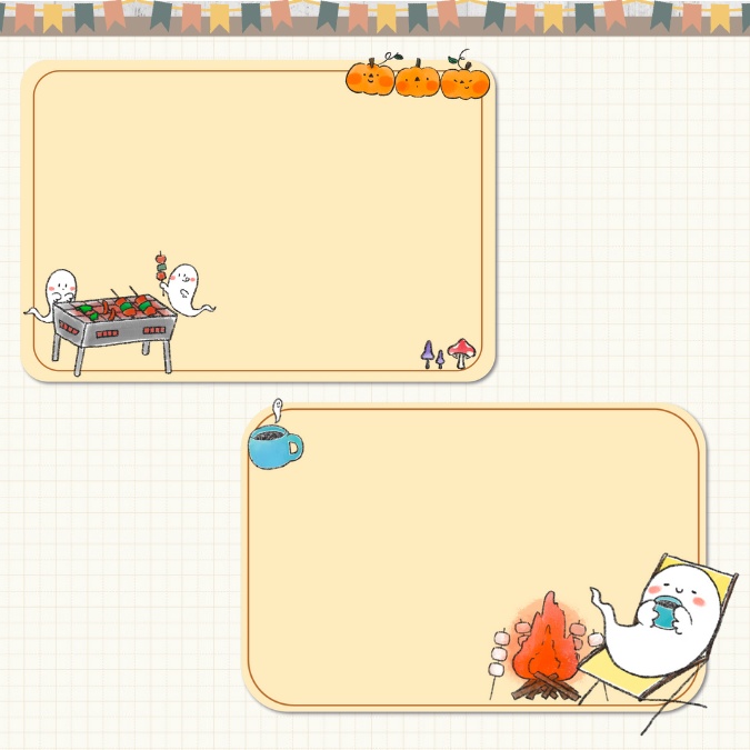 【イラスト素材】【デジタル手帳素材】「おばけと秋のキャンプ」ふせん風デジタルステッカー