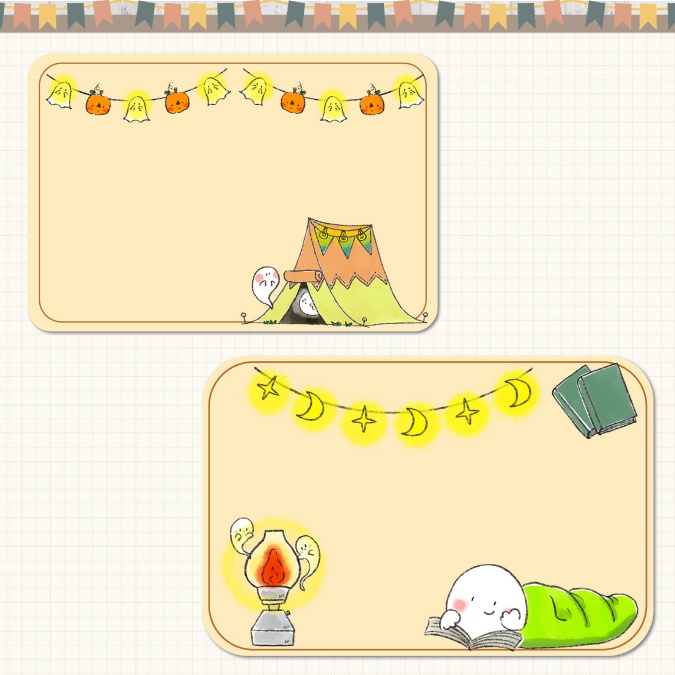 【イラスト素材】【デジタル手帳素材】「おばけと秋のキャンプ」ふせん風デジタルステッカー