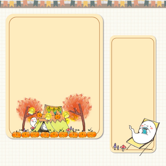 【イラスト素材】【デジタル手帳素材】「おばけと秋のキャンプ」ふせん風デジタルステッカー