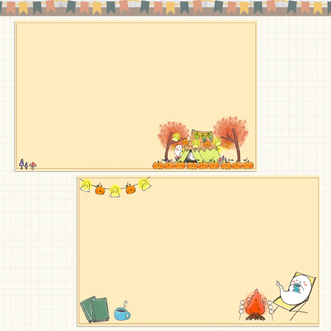 【デジタルプランナー 】【Goodnotesテンプレート】 「おばけと秋のキャンプ"」| 万年タイプ (日付空欄)月間・週間ページ ノート