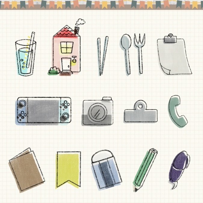 【イラスト素材】【デジタル手帳素材】素朴で日常的な優しいイラストのはんこ風デジタルステッカー