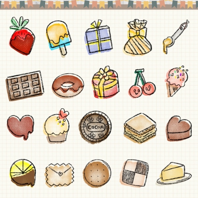 【イラスト素材】【デジタル手帳素材】素朴で可愛いお菓子なイラストのデジタルステッカー