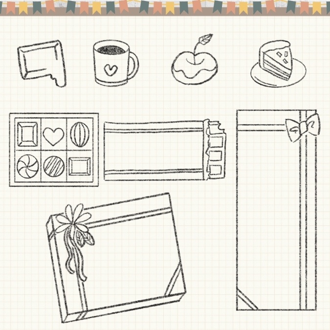 【イラスト素材】【デジタル手帳素材】素朴で可愛いお菓子なイラストのデジタルステッカー(モノクロ)