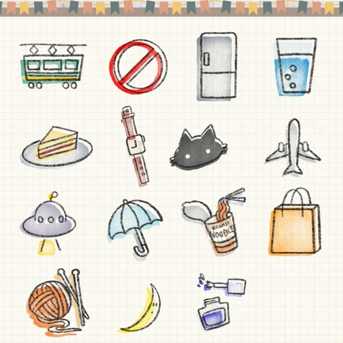 【イラスト素材】【デジタル手帳素材】素朴で日常的な優しいイラストのはんこ風デジタルステッカー Vol.2