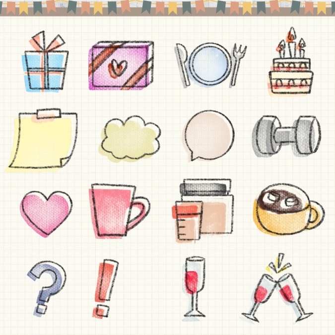 【イラスト素材】【デジタル手帳素材】素朴で日常的な優しいイラストのはんこ風デジタルステッカー Vol.2