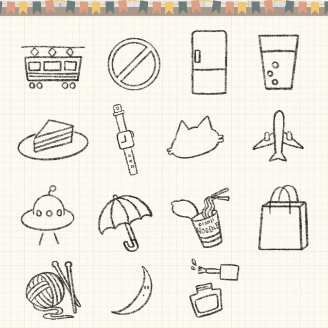 【イラスト素材】【デジタル手帳素材】素朴で日常的な優しいイラストのはんこ風デジタルステッカー Vol.2(モノクロ)