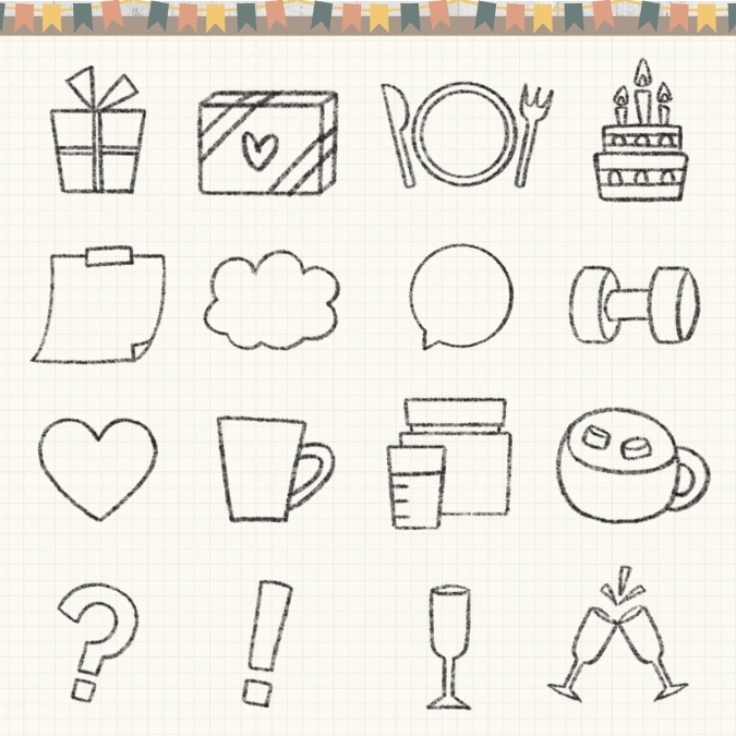 【イラスト素材】【デジタル手帳素材】素朴で日常的な優しいイラストのはんこ風デジタルステッカー Vol.2(モノクロ)