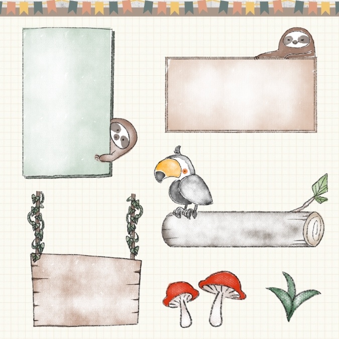 【イラスト素材】【デジタル手帳素材】「ナマケモノと森」のイラストデジタルステッカー