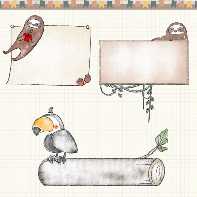 【イラスト素材】【デジタル手帳素材】「ナマケモノと森」のイラストふせん風デジタルステッカー