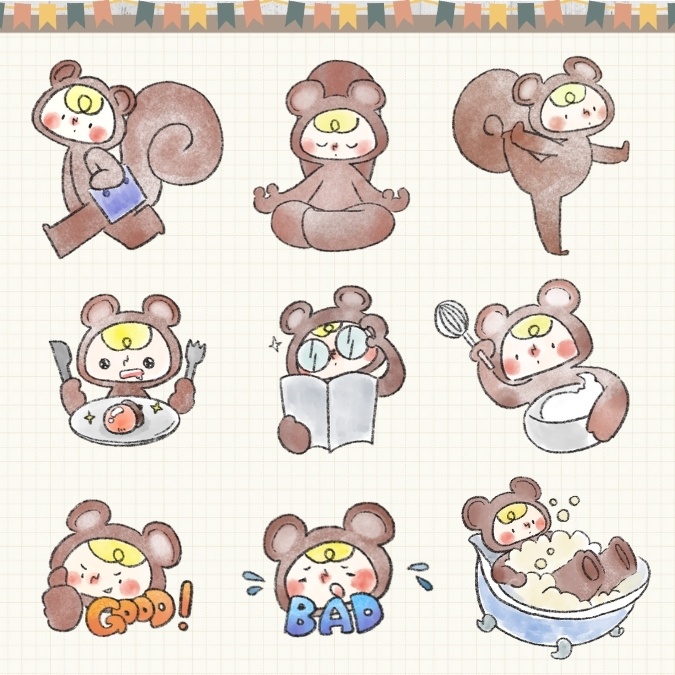 【イラスト素材】【デジタル手帳素材】素朴で可愛いリスくんのイラストデジタルステッカー