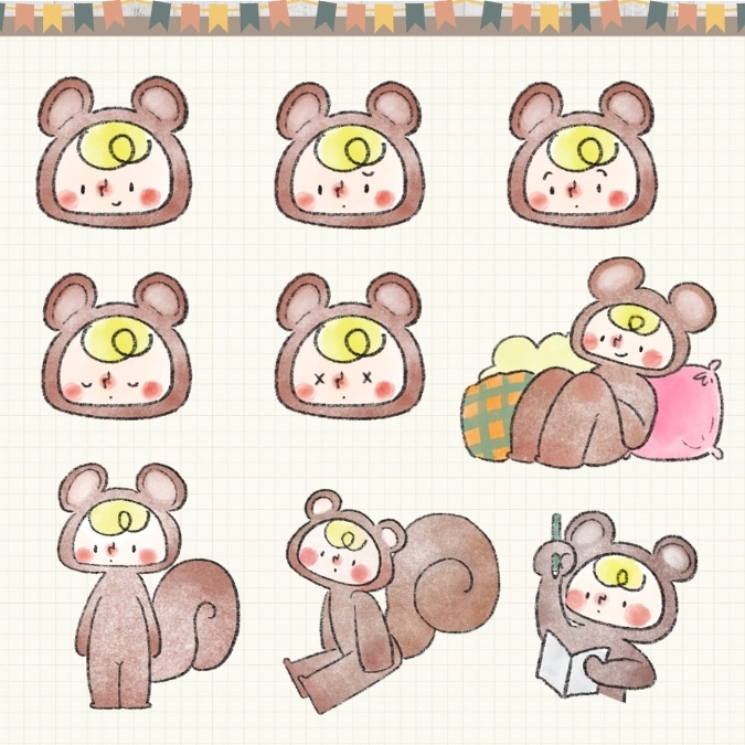 【イラスト素材】【デジタル手帳素材】素朴で可愛いリスくんのイラストデジタルステッカー