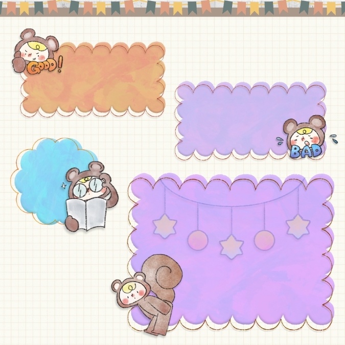 【イラスト素材】【デジタル手帳素材】素朴で可愛いリスくんのイラストふせん風デジタルステッカー