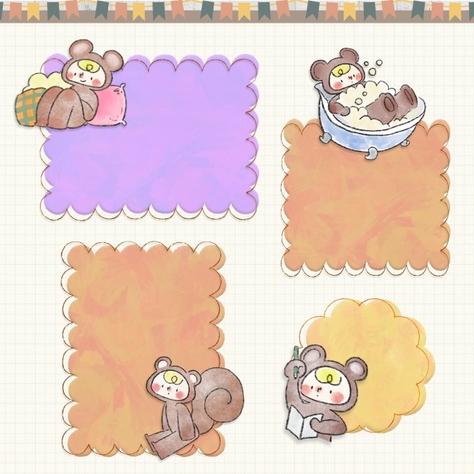 【イラスト素材】【デジタル手帳素材】素朴で可愛いリスくんのイラストふせん風デジタルステッカー