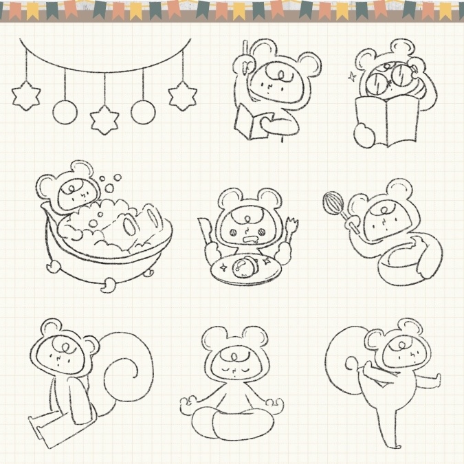 【イラスト素材】【デジタル手帳素材】素朴で可愛いリスくんのイラストデジタルステッカー(モノクロ)