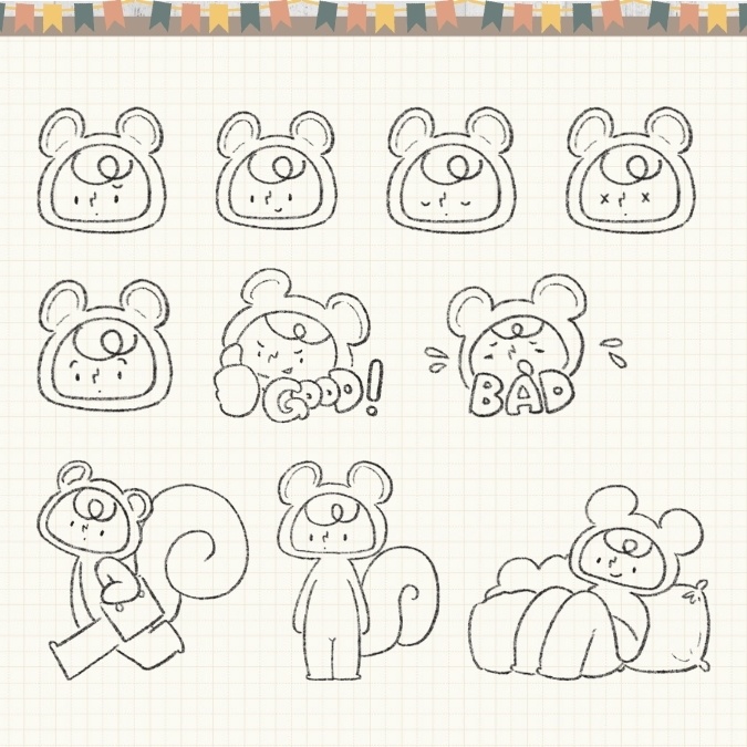 【イラスト素材】【デジタル手帳素材】素朴で可愛いリスくんのイラストデジタルステッカー(モノクロ)