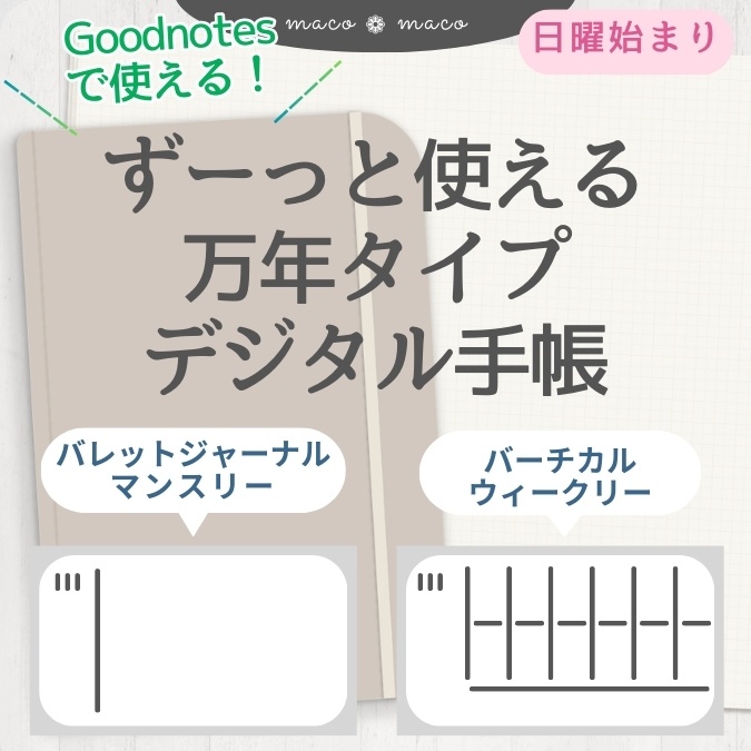 【万年タイプ】【日曜始まり】デジタル手帳テンプレート"Cafétime TYPE-C-2"リンク付きPDF(monthly&weekly+ノート)ipad goodnotes【✨リリース記念特別プライス✨】