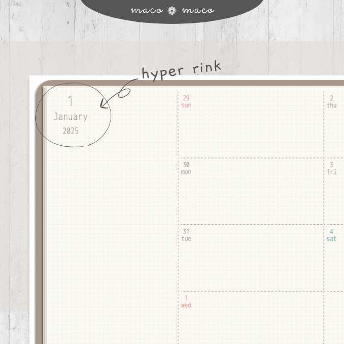 【2025年デジタルプランナー】【日曜始まり 祝日表記あり】"Cafétime" リンク付きPDF(monthly&weekly+ノート)ipad goodnotes プレゼント付き