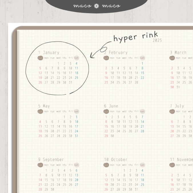 【2025年デジタルプランナー】【日曜始まり 祝日表記なし】"Cafétime" リンク付きPDF(monthly&weekly+ノート)ipad goodnotes プレゼント付き