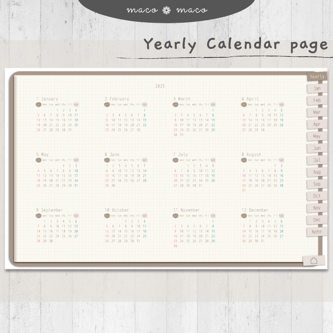 【2025年デジタルプランナー】【日曜始まり 祝日表記なし】"Cafétime" リンク付きPDF(monthly&weekly+ノート)ipad goodnotes プレゼント付き