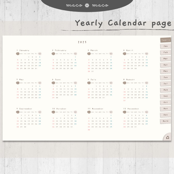 【2025年デジタルプランナー】【日曜始まり 祝日表記なし】"kawaii diary" リンク付きPDF(monthly&weekly+ノート)ipad goodnotes プレゼント付き