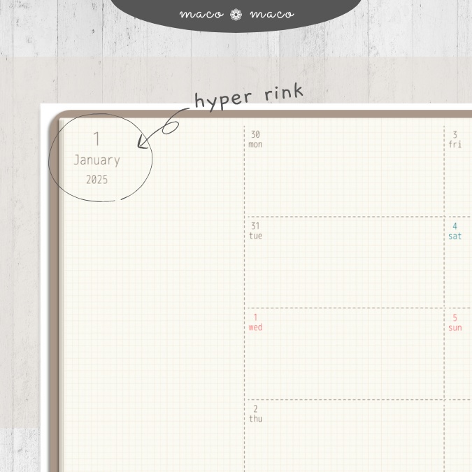 【2025年デジタルプランナー】【月曜始まり 祝日表記あり】"Cafétime" リンク付きPDF(monthly&weekly+ノート)ipad goodnotes プレゼント付き