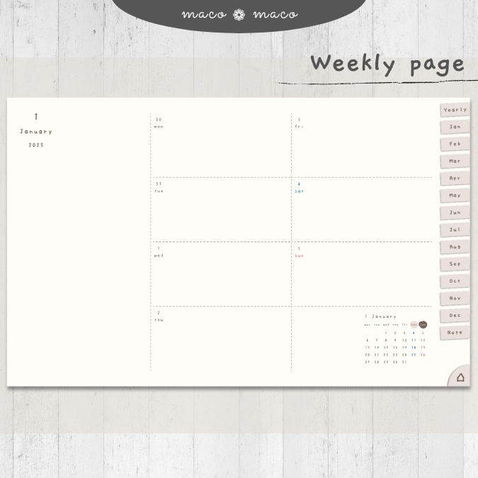 【2025年デジタルプランナー】【月曜始まり 祝日表記あり】"kawaii diary" リンク付きPDF(monthly&weekly+ノート)ipad goodnotes プレゼント付き
