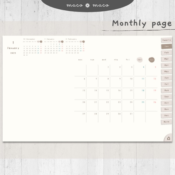 【2025年デジタルプランナー】【月曜始まり 祝日表記なし】"kawaii diary" リンク付きPDF(monthly&weekly+ノート)ipad goodnotes プレゼント付き