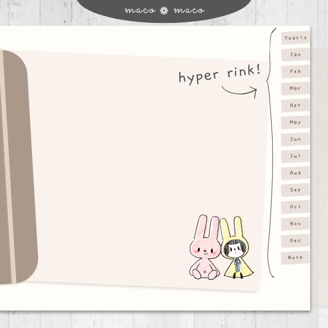 【2025年デジタルプランナー】【日曜始まり 祝日表記なし】"kawaii diary 「ウサギガール」" リンク付きPDF(monthly&weekly+ノート)ipad goodnotes プレゼント付き