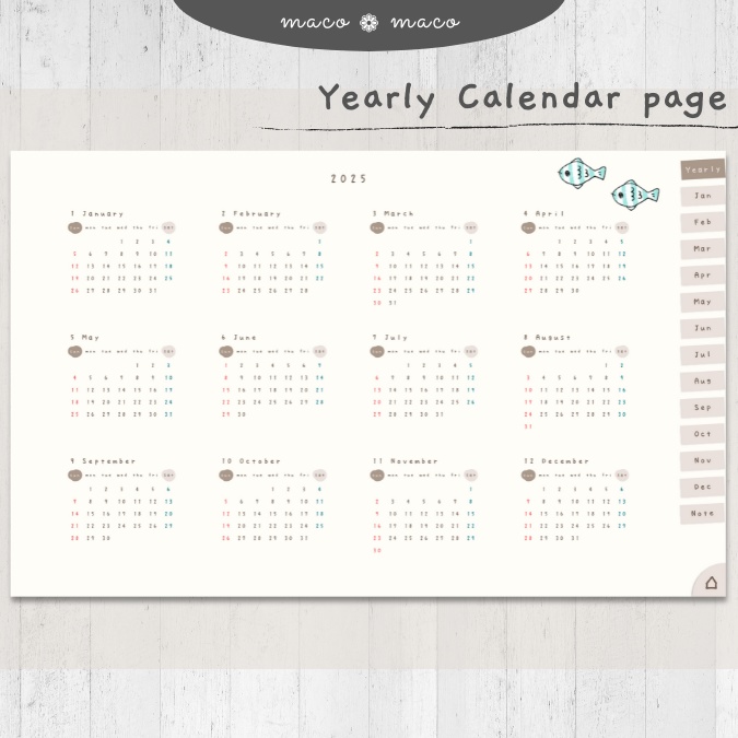【2025年デジタルプランナー】【日曜始まり 祝日表記なし】"kawaii diary 「ウサギガール」" リンク付きPDF(monthly&weekly+ノート)ipad goodnotes プレゼント付き
