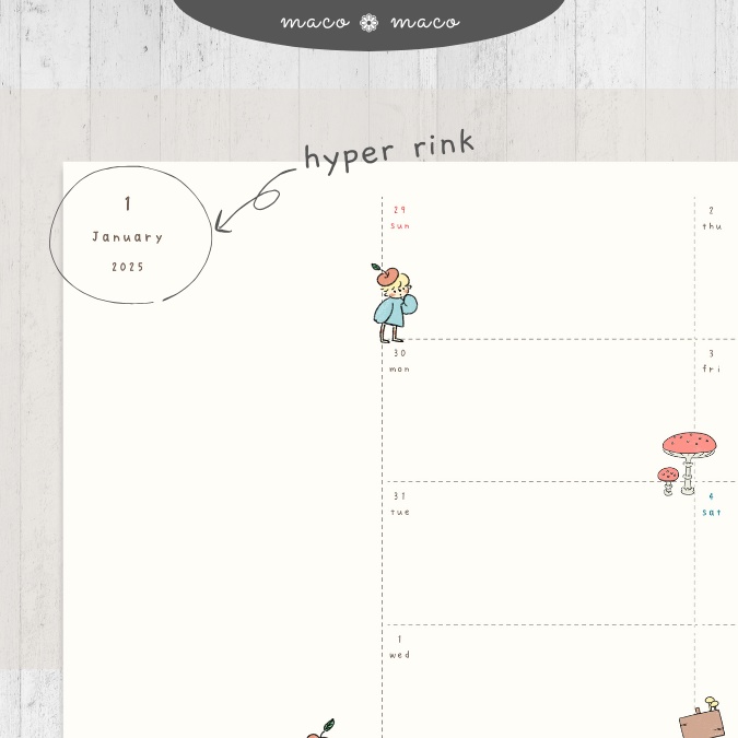 【2025年デジタルプランナー】【日曜始まり 祝日表記なし】"kawaii diary 「Lofi forest」" リンク付きPDF(monthly&weekly+ノート)ipad goodnotes プレゼント付き