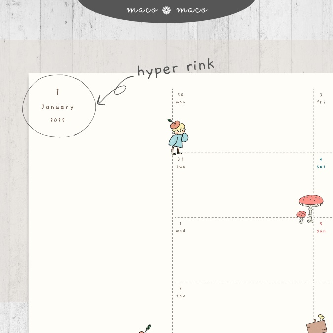 【2025年デジタルプランナー】【月曜始まり 祝日表記なし】"kawaii diary 「Lofi forest」" リンク付きPDF(monthly&weekly+ノート)ipad goodnotes プレゼント付き