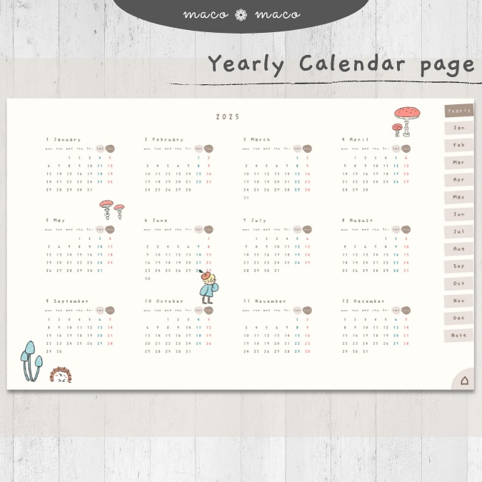 【2025年デジタルプランナー】【月曜始まり 祝日表記なし】"kawaii diary 「Lofi forest」" リンク付きPDF(monthly&weekly+ノート)ipad goodnotes プレゼント付き