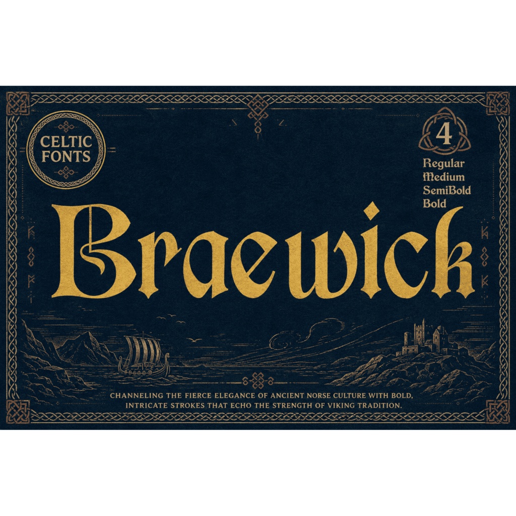 Braewick | ケルト・中世風ディスプレイ欧文フォント / Celtic Medieval Display Font