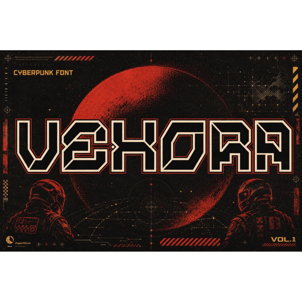 Vexora | サイバーパンク英字フォント / Cyberpunk Display Font